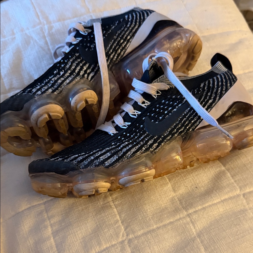Nike Black and White Flyknit Sneakers with Transparent Sole